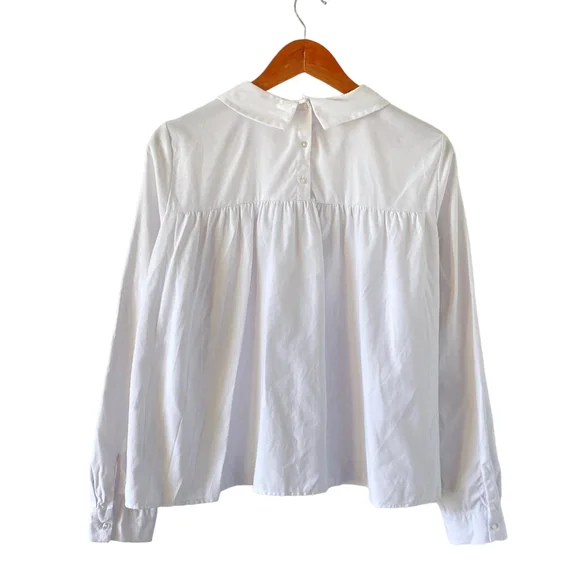 Pre-Loved Zara White Blouse with Intricate Embellishment Design Brooch UK Size M - Picture 3 of 13